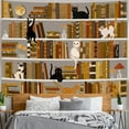 thumbnail image 2 of Cat Bookshelf Tapestry Black White Cute Cats Book Shelf Tapestries Wall Hanging Art Vintage Retro Academics Library Book Tapestry for Bedroom Living Room Dorm 60 x 40 inch, 2 of 6