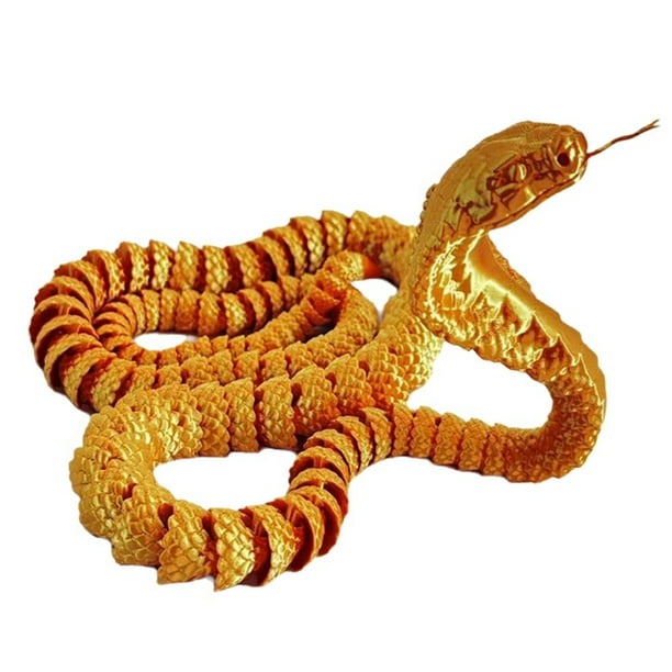 Serpiente En 3D, Serpiente Movible, Serpiente Real, Juguete Hecho A Mano, Regalo De CumpleañOs, DecoracióN De Escritorio De Seda Dorada