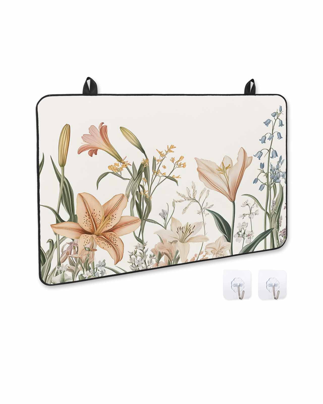 nqOlkjepod Large Induction Cooktop Protector Mat 36"x21", Botanical Flower Stove Top Covers for Electric Stove, Spring Watercolor Blooms Leaf Plant Stove Burner Cover Mats, Glass Top Stove Cover