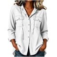 thumbnail image 4 of Women's Hooded Denim Shacket Oversized Button Down Long Sleeve Hoodie Jacket with Pockets Relaxed Fit Casual Coat for Daily Commute Weekend Outings, 4 of 9