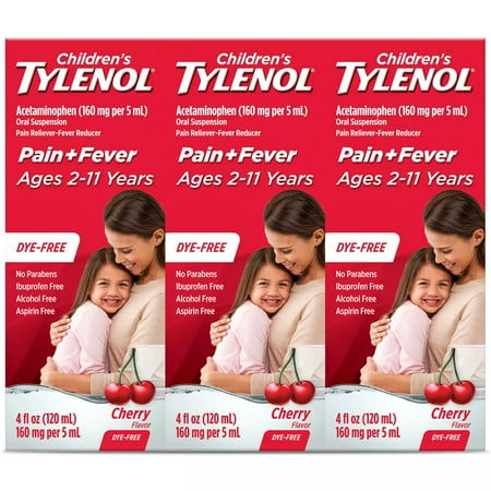 Children's Tylenol Pain+Fever Medicine, Dye-Free, Cherry, 4 fl. oz