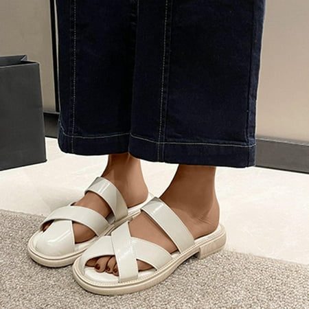 

TUOBARR Womens Flat Sandals Women s Comfortable Mules Flat Bottomed Lightweight Sandals And Casual Slippers Beige