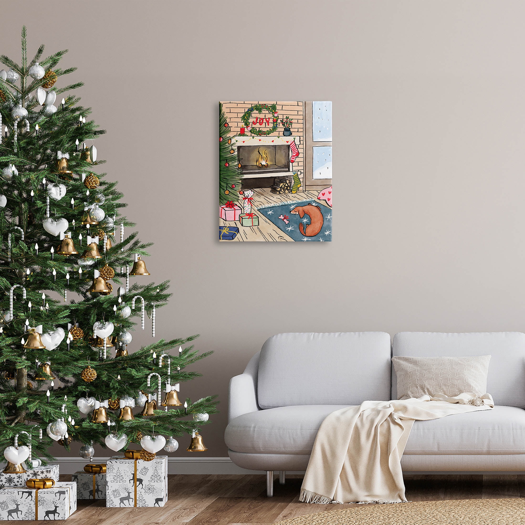 Cozy Christmas Fireplace Tree Holiday Graphic Art Gallery Wrapped Canvas Print Wall Art