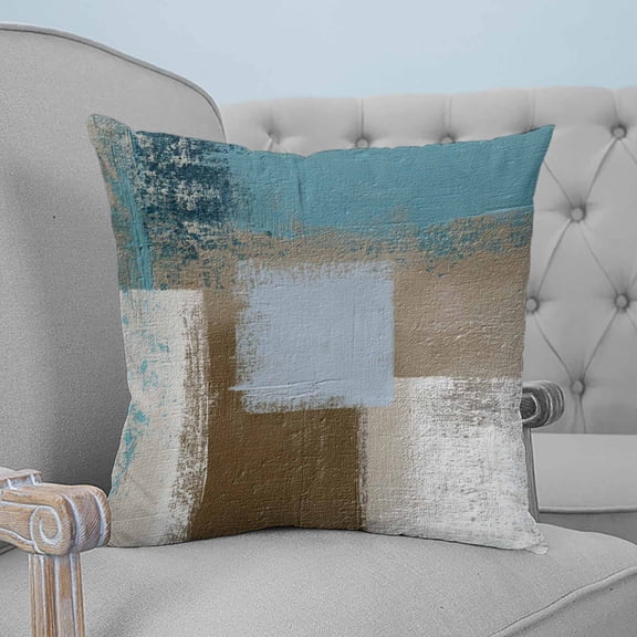 Teal Blue Throw Pillow Covers, Soft Pillowcases with Invisible Zipper, Brown White Minimalist Retro Smear Ombre Art Decorative Square Pillow Cushion Covers for Living Room Couch Sofa Bed 18x18 Inches