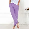 thumbnail image 2 of Uqiangy Cotton Pants Women Summer Cropped Linen Pants Women Linen Cropped Pants Women Boho Capris For Women Flowy Pants Women's Linen Wide Leg Capri Pants Linen Pants Women Plus Size Purple M, 2 of 9