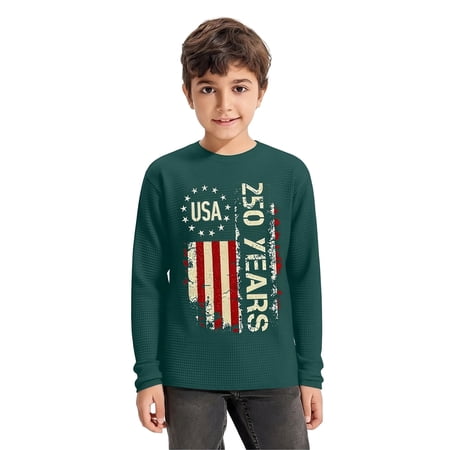 Rhuody Boys Tops Knit T Shirt Long Sleeve Crewneck Top Soft Kids Shirt Leisure Clothing Army Green 5-6 Years