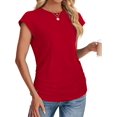 thumbnail image 3 of Womens Summer Tops Ruched Cap Short Sleeve Tshirts Shirts Crew Neck T Shirts Fashion Red M, 3 of 7