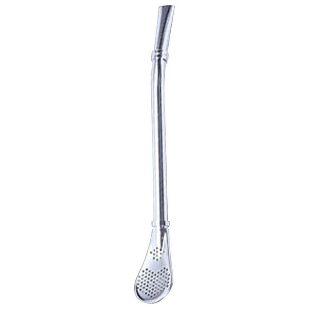 Pajita con cuchara de acero inoxidable | Agitador de bebidas y filtro de té de doble uso | Pajita reutilizable para café, té de burbujas y té con leche