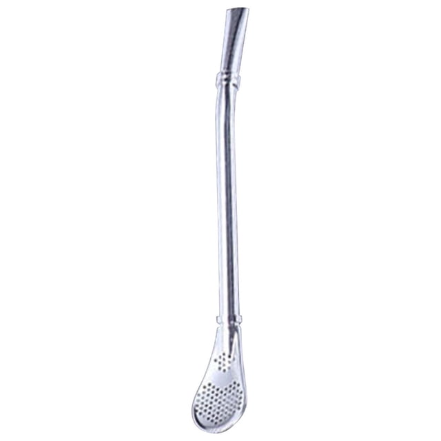 Stainless Steel Dual-Purpose Straw Spoon, Filtering Coffee Stirrer for Milk Tea, Reusable Beverage Utensil with Double-Sided Holes, Dishwasher-Safe Design