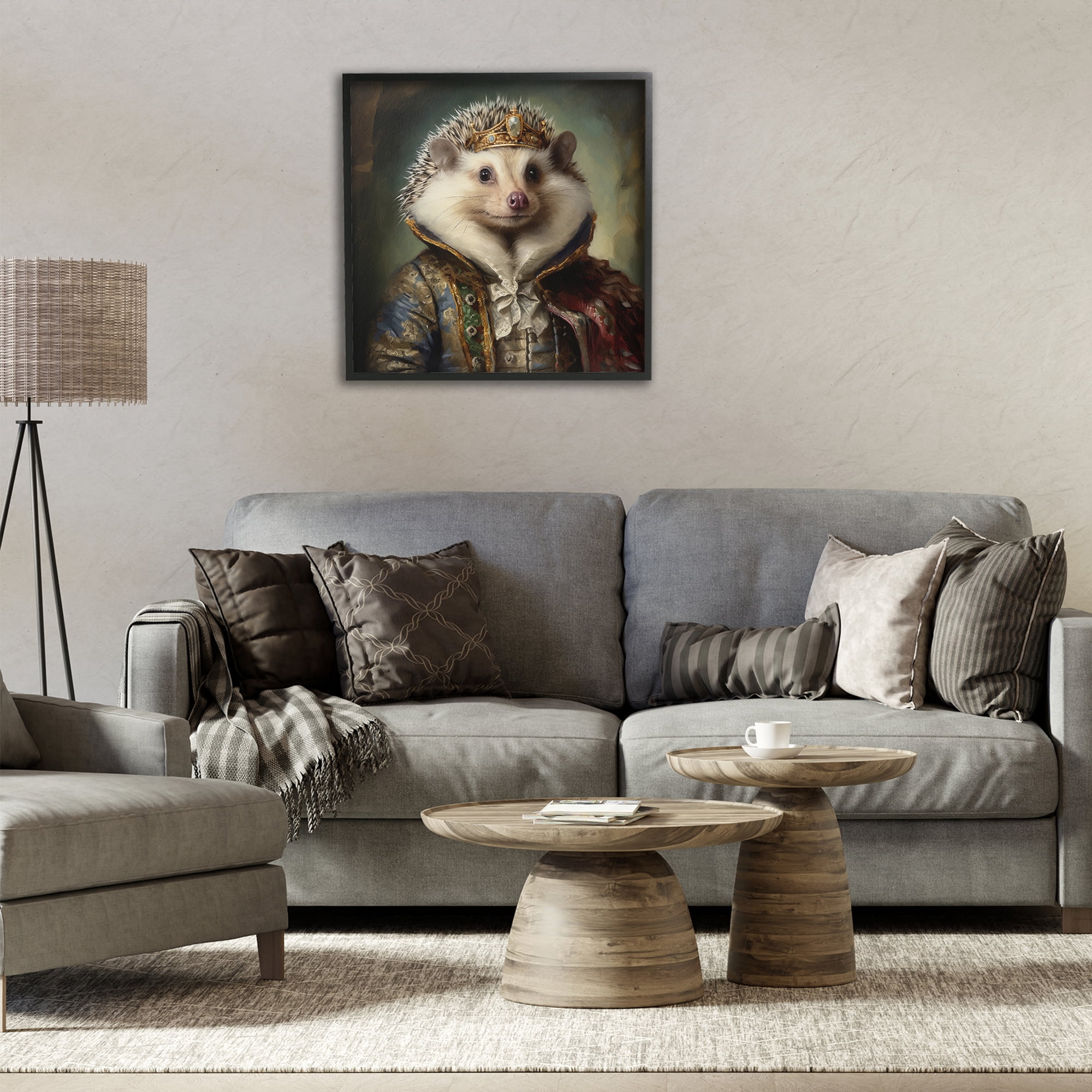 Stupell Industries Hedgehog Regal Transformation Animals & Insects Painting Black Framed Art Print Wall Art, 24 x 24