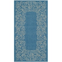 SAFAVIEH Courtyard Chole Bordered Indoor/Outdoor Area Rug, Blue/Beige, 2'7" x 5'