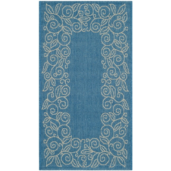 SAFAVIEH Courtyard Chole Bordered Indoor/Outdoor Area Rug, Blue/Beige, 2'7" x 5'