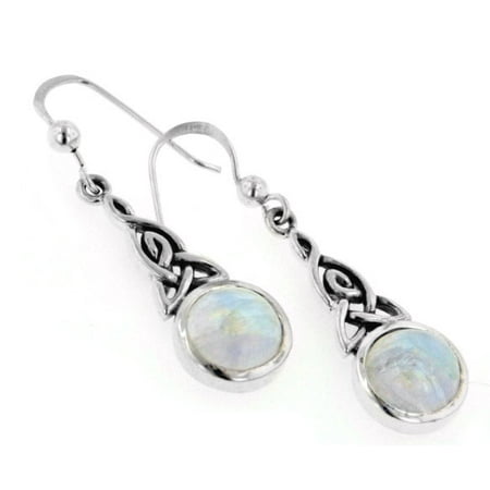 Silver Celtic Earring - Sterling Silver Rainbow Moonstone Celtic Knot Earrings