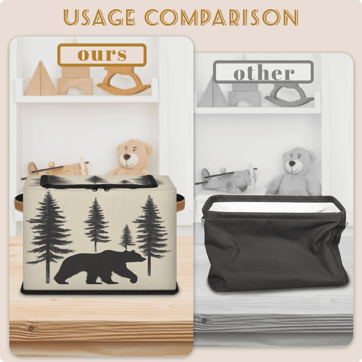 ADECORIVY Tree Bear Fabric Storage Bin with Lid, Decorative Closet Shelf Organizers, Animal Forest Bear Foldable Basket Box Clothes Storage Bin with Handles