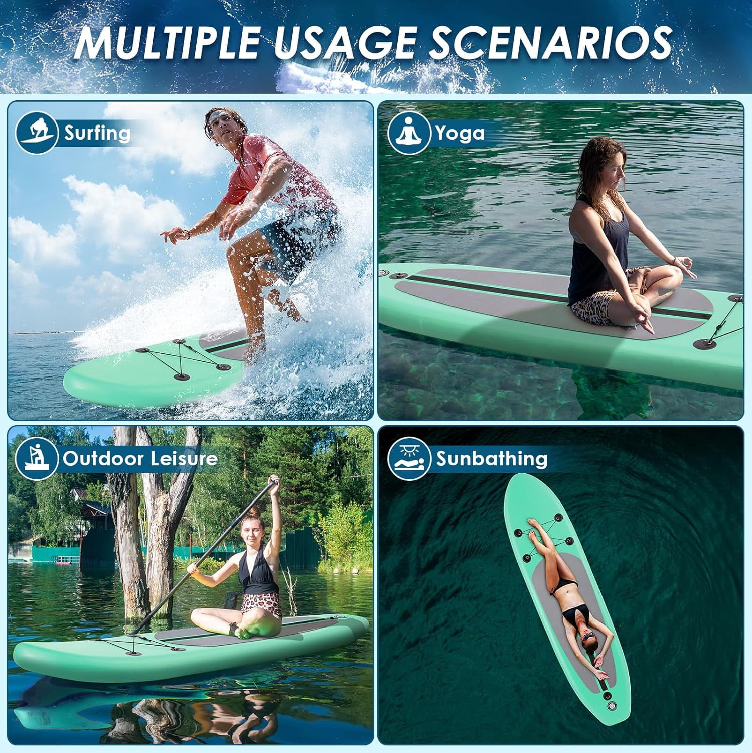 Pirecart Inflatable Stand Up Paddle Board 11 Ft Surfboard 6'' Thick SUP Paddle Board with Carrying Bag, Hand Pump, Air Pump, Green