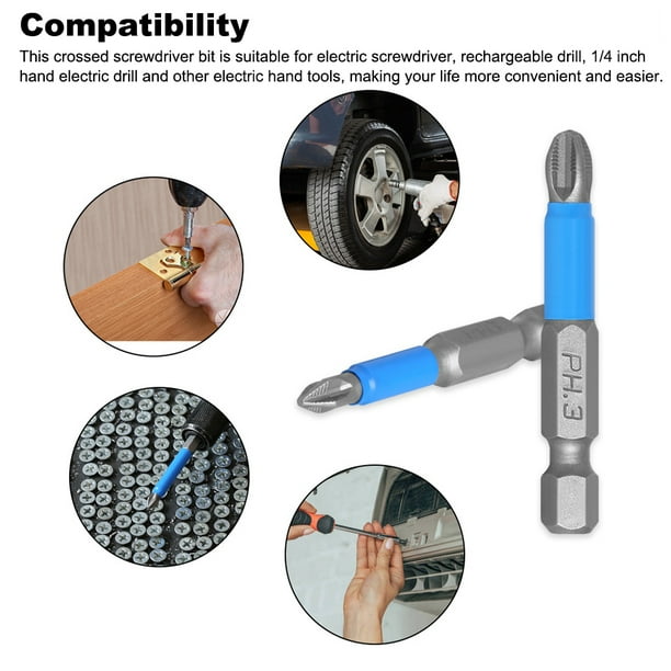 Anti slip 50mm Screw Driver Bit PH1 PZ1 PH2 PZ2 PH3 PZ3 Drill Alloy Steel High Pressure Repair Slotted Impact Working Hand Tools 6 Pieces