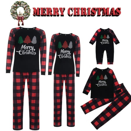 

Christmas Family Matching Pajamas Set Printed Tops+Plaid Pants Holiday Xmas Loungewear Sleepwear Set for Adult Kids Baby