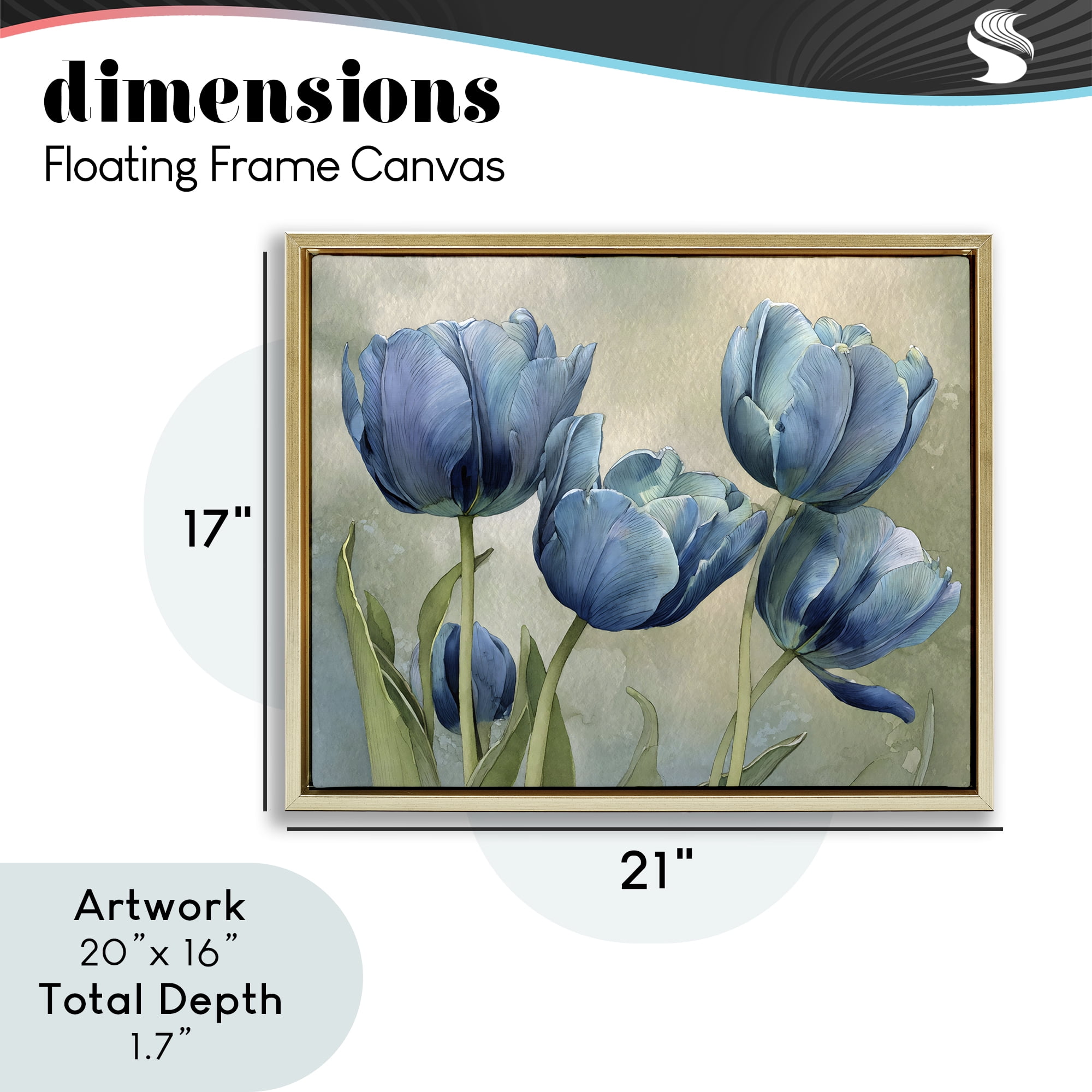 Stupell Industries Drawn Blue Tulip Flowers Gold Framed Floater Canvas Wall Art, design by Franklyn Gregory