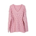 thumbnail image 2 of Diconna Ladies Sweater Hollow Feather Pattern Long Sleeve V Neck Knitted Sweater, 2 of 5