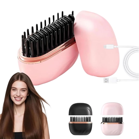 Rechargeable Portable Fast Heating Hair Straightener Comb, 2-in-1 Cordless Hair Straightener Comb with 3-Speed Temperature Control & Anti-Scald Shell