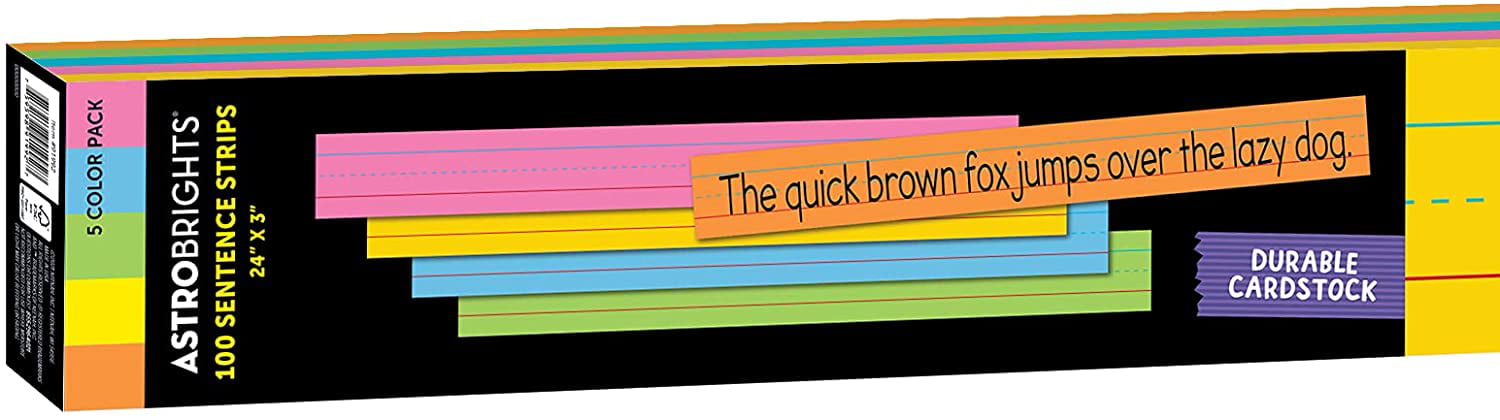 100 Count Astrobrights Colored Sentence Strips 91992 65 lb/176 gsm 5-Color Assortment 3 x 24