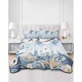 thumbnail image 2 of Quilts Twin Size Bedding Set, Blue Jellyfish Coastal Lightweight Quilted Comforter, Beach Starfish Nautical Coral Ombre Soft Reversible Bedspread Coverlet with Pillow Covers for All Season, 68" x 86", 2 of 7