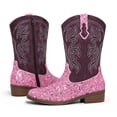 thumbnail image 3 of Dazzher Girls Pink Glitter Cowgirl Boots Western Round Toe Mid Calf Side Zipper Boots for Toddler Little Big Kid, 3 of 5