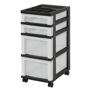 IRIS USA, 3-Drawer Rolling Storage Cart with Organizer Top, Black ...