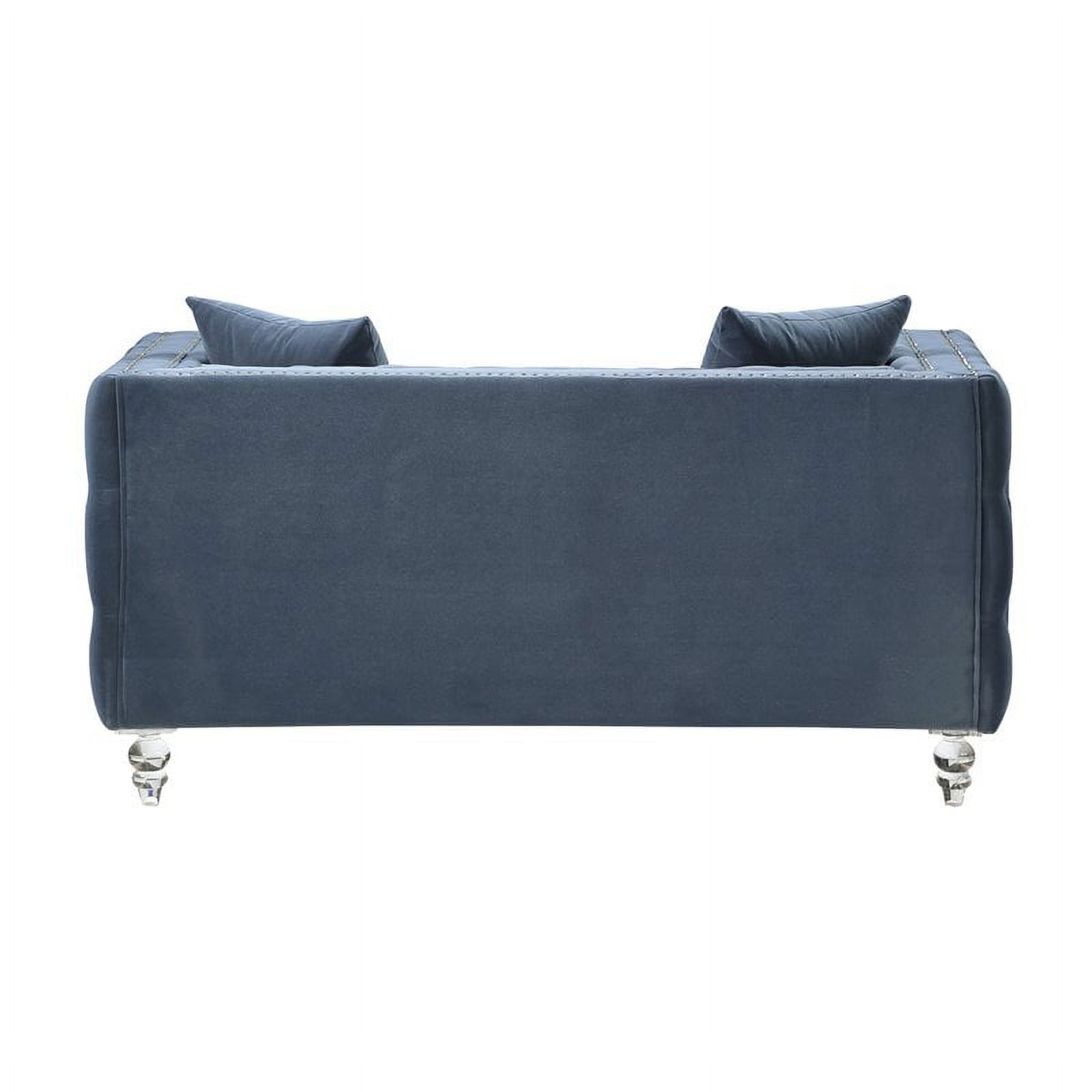 Lexicon Orina Button Tufted Velvet Loveseat in Dark Blue