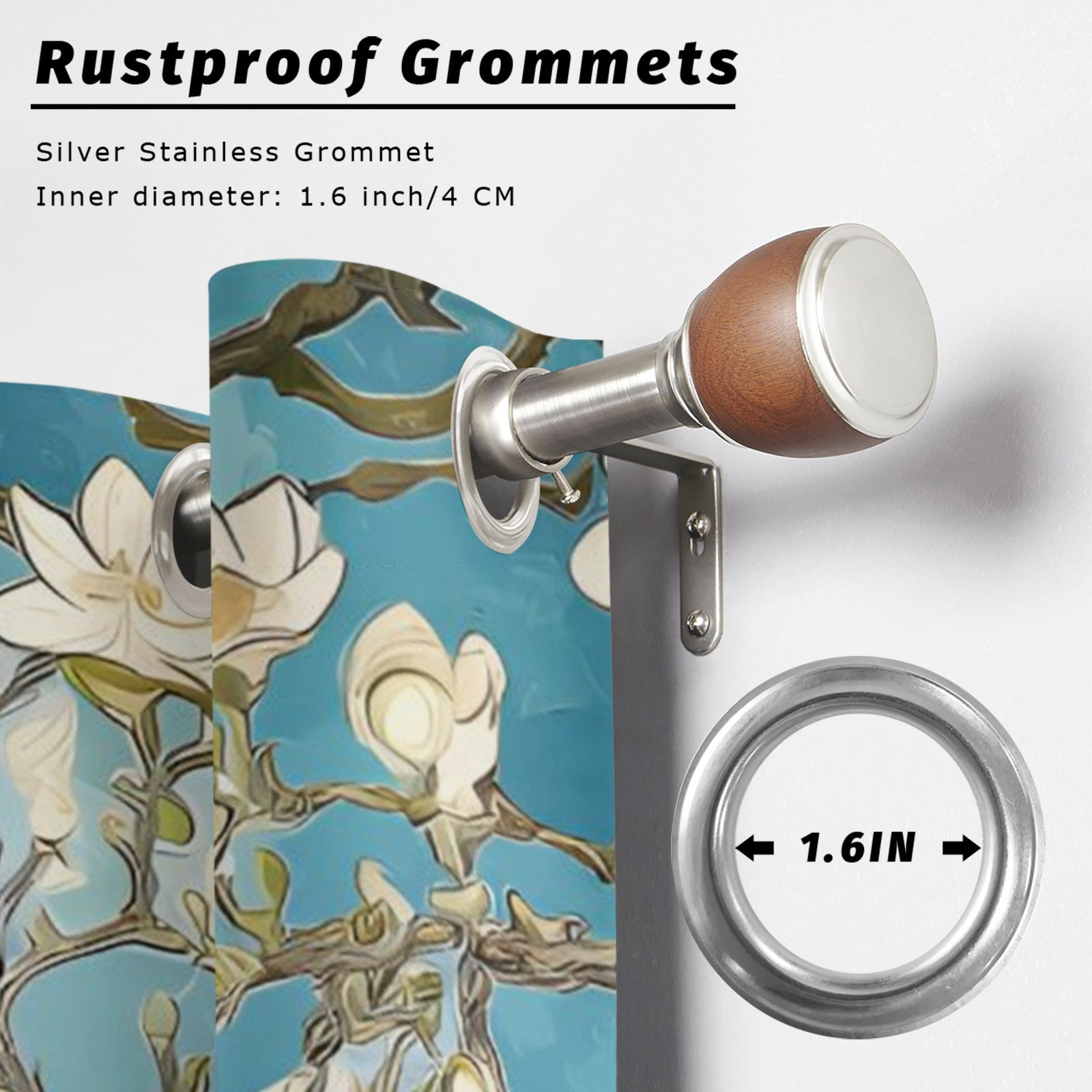 Funny Black Cat Outdoor Curtains for Patio, Blossom White Floral Branches Vintage Sunshade Privacy Drapes Grommet Waterproof Outside Curtains for Porch/Cabana/Balcony 54"x 95", 2 Panel