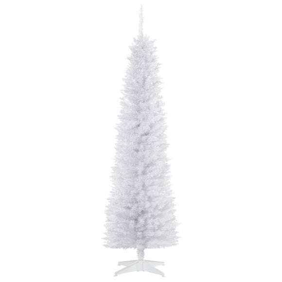 6ft White Artificial Christmas Tree | Slim Pencil Style Holiday Decor | Indoor Living Room & Entryway Tree with Stable Plastic Base