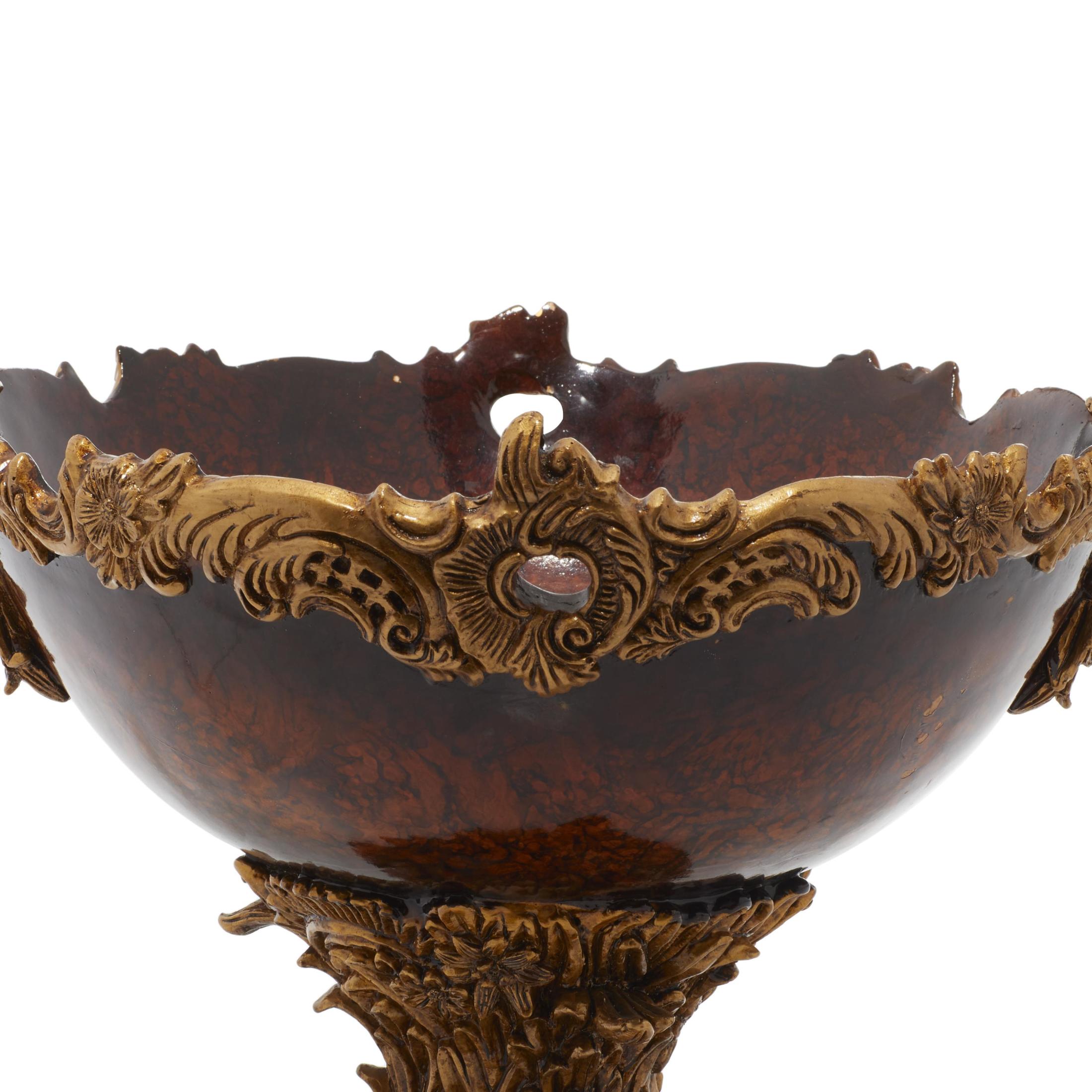 DecMode 14" Oval Intricately Carved Arabesque Leaf Gold Polystone Decorative Bowl