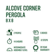 Vita 96L x 96W x 94H Vinyl Alcove Corner Pergola, White