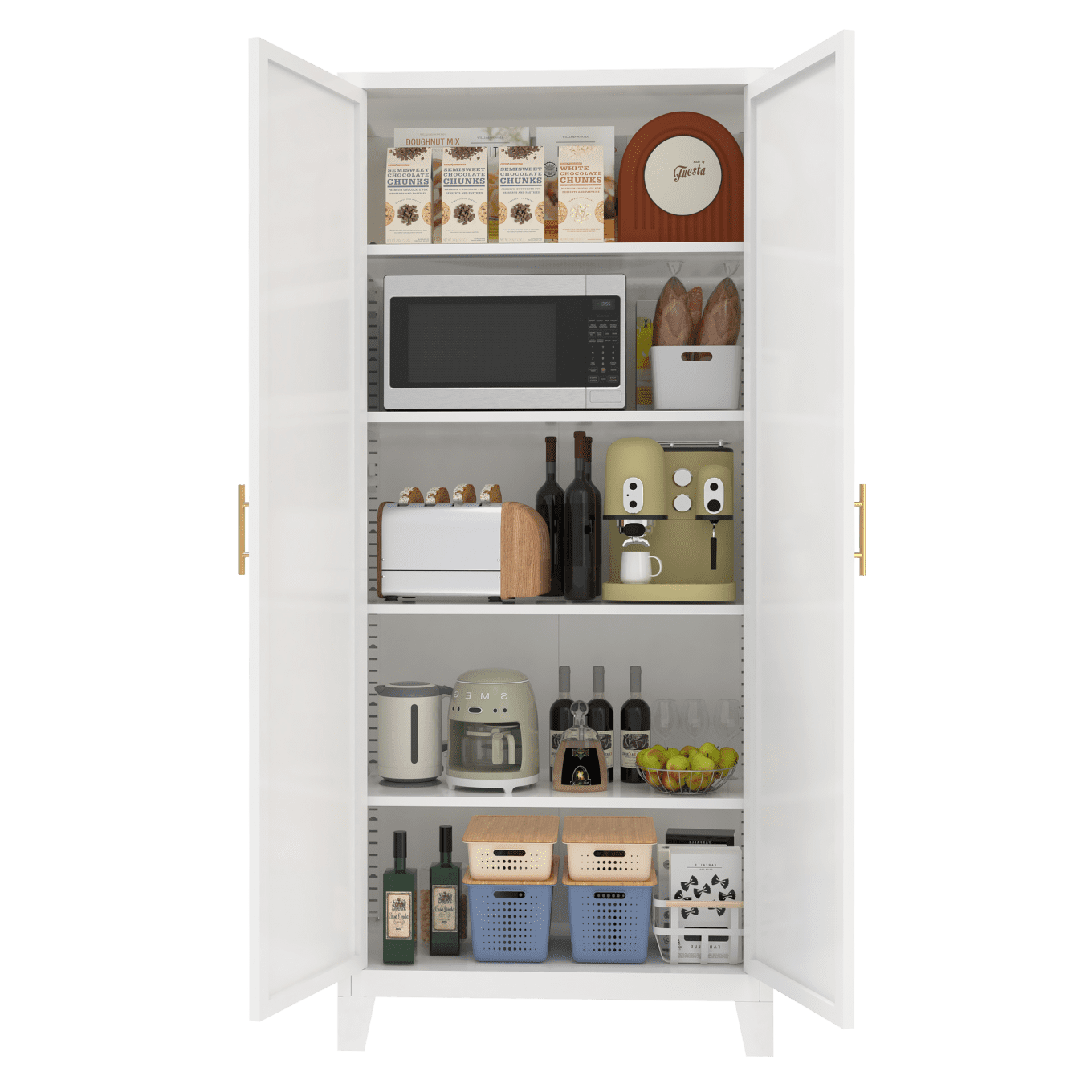 71" Metal Storage Cabinet with 2 Doors and Adjustable Shelves, Extra Large Pantry Cabinet with Anti Tip, Food Pantry Cabinet, for Bedroom, Kitchen, Office, White