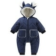 thumbnail image 2 of Zwiiyzr Baby Infant Long Sleeve Onesie Boy Girl Fluffy Jumpsuit Hooded Fleece Rompers Solid Color Cute Thick Keep Warm Bear Ear Outfits Holiday Birthday Gift Navy, 2 of 4