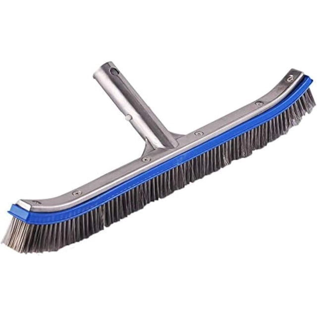 Swimming Pool Brush for Cleaning Pool Walls,Tiles & Floors,Heavy Duty 18" Aluminum Stainless Steel Wire Bristle Pool Scrub Brush for Curved Cleaning Brushes with EZ Clips