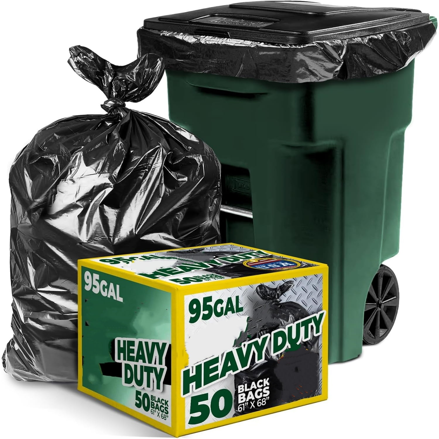 Gallon Trash Bags Heavy Duty, Black Garbage Bags (50 COUNT) Extra Large 90, 95, 96, 100 Gallon Can Liners