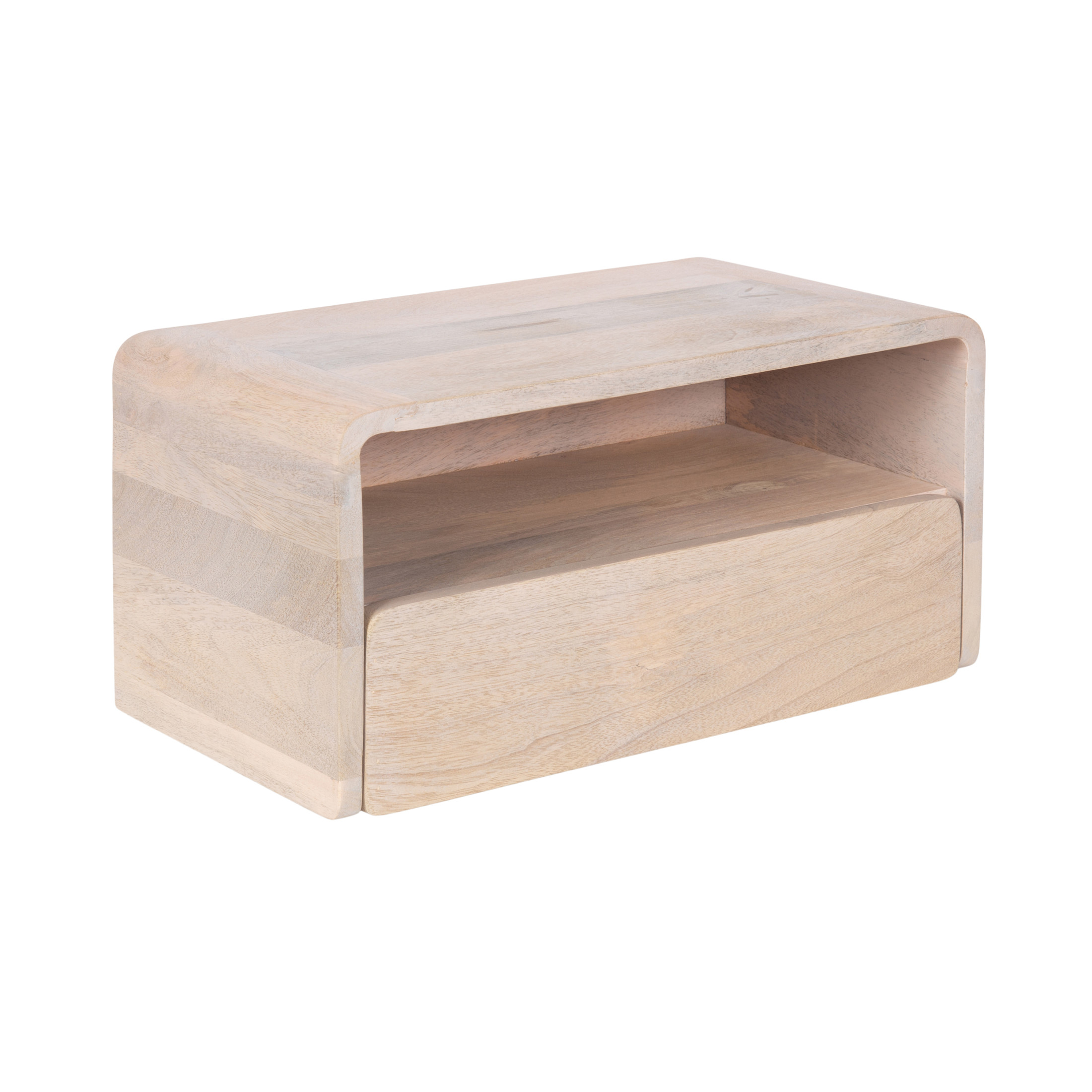 Kate and Laurel Kato Modern Mango Wood Floating Side Table with Drawer, 18 x 10 x 9, Whitewash, Contemporary Wooden Floating Nightstand for Bedroom Bedside Table or Living Room Wall Storage