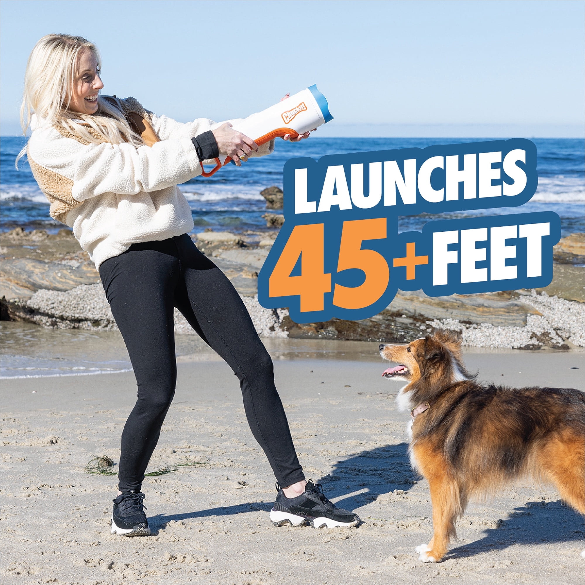 Chuckit! Cannon 16M Dog Ball Launcher Fetch Toy for Dogs, 16" Long Compatible with Small 2" and Medium 2.5" Balls, 4 Medium Balls Included