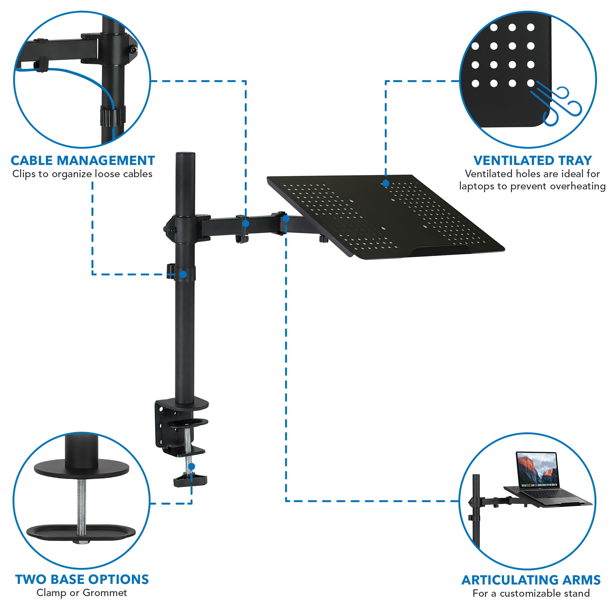 Mount-It! Laptop Desk Stand | Fits 11"-17" Laptop Notebook Screens | Full Motion Mount