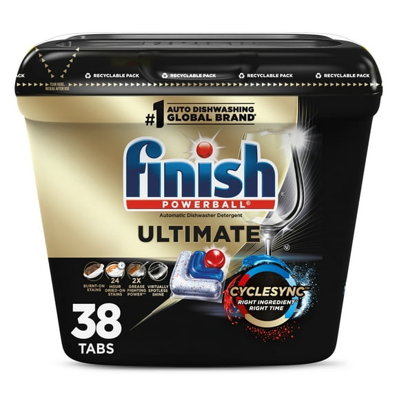 (2 Pack) Finish Ultimate Dishwasher Pods, No Pre-Rinse Dishwasher Detergent Soap Tabs, Our Best Clean, 38 Count