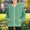 thumbnail image 2 of Girls' Corduroy Jackets with Pockets Long Sleeve Full-Zip Up Hoodie Sweatshirt Coat Kids Hooded Outerwear (6-7 Years, Green), 2 of 7