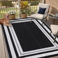 thumbnail image 2 of Outdoor Rug – Waterproof Reversible 8x10ft Plastic Straw Carpet – Modern Geometric – Durable & Washable – for Patio, Porch, Deck, Balcony, RV, Camping & Beach - Black and White, USA, 2 of 7