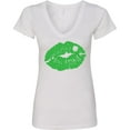 thumbnail image 3 of Inktastic St. Patrick's Day Lucky Lips with White Shamrock Women's V-Neck T-Shirt, 3 of 5
