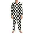 thumbnail image 3 of Balery Black and White Checkerboard Pijama para Hombre de Dos Piezas con Manga Larga, Conjunto de Dormir y Descanso Suave con Bolsillos-Medium, 3 of 7