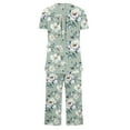 thumbnail image 4 of CLOISE Sleep Sets for Women 2-Piece Comfort Short Sleeve Sleepwear Tees and Comfortable Capri Pants Loungewear Sets Soft Button Plisse Flower Print Cute Pajamas, 4 of 4