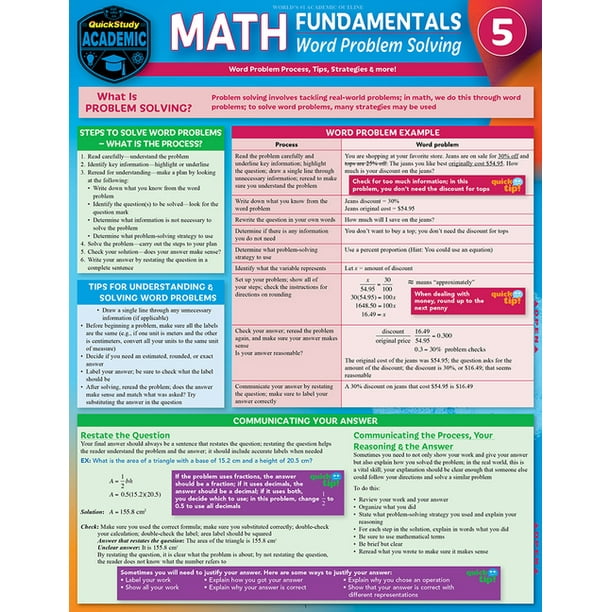 Math Fundamentals 5 - Word Problem Solving : A Quickstudy Laminated Reference Guide (Edition 2) (Book)