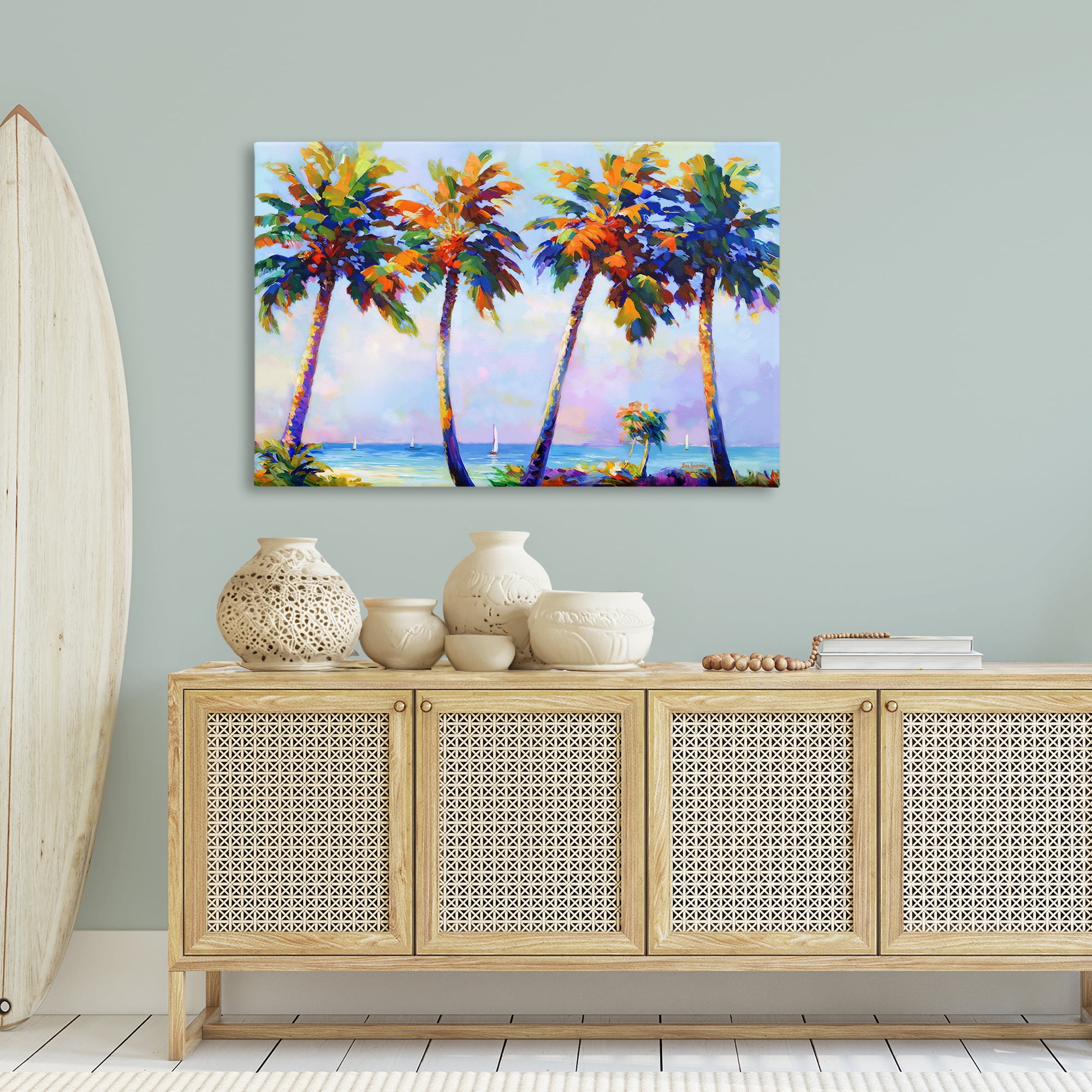 Stupell Industries Palm Trees in Sun Warmth Landscape Painting Gallery Wrapped Canvas Art Print Wall Art, 45 x 30