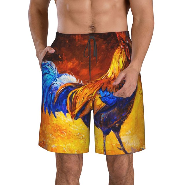 Balery Colorful Rooster Traje de Baño Estilo Hawaiano para Hombre, Shorts de Secado Rápido con Bolsillos-XX-Large