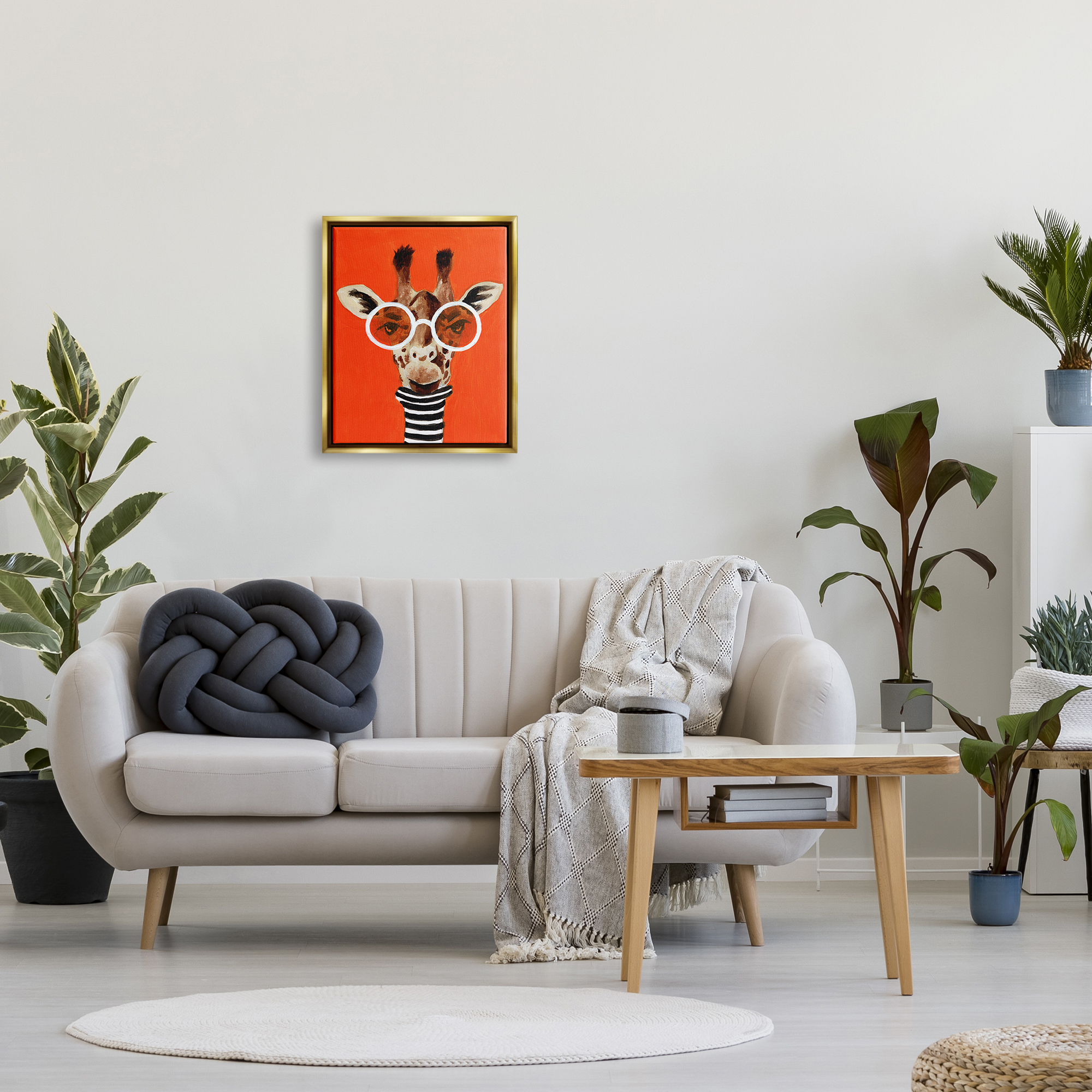 Stupell Industries Bold Giraffe Turtleneck & Glasses Animals & Insects Painting Gold Floater Framed Art Print Wall Art